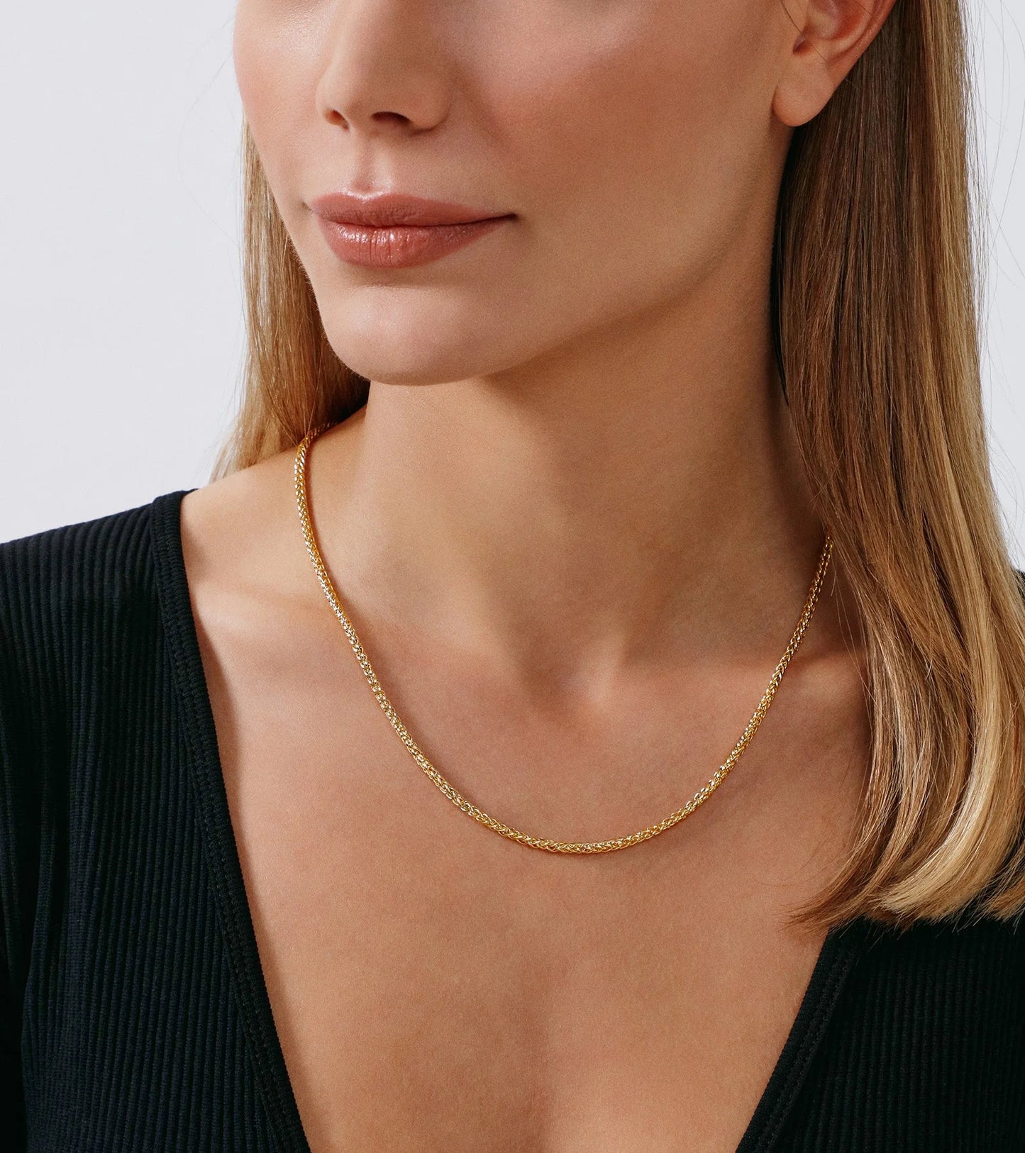 Gold Chain Necklace Collection - 14K Solid Yellow Gold Filled round Wheat/Palm Chain Necklaces for Women and Men with Different Sizes (2.5Mm, or 3.2Mm)