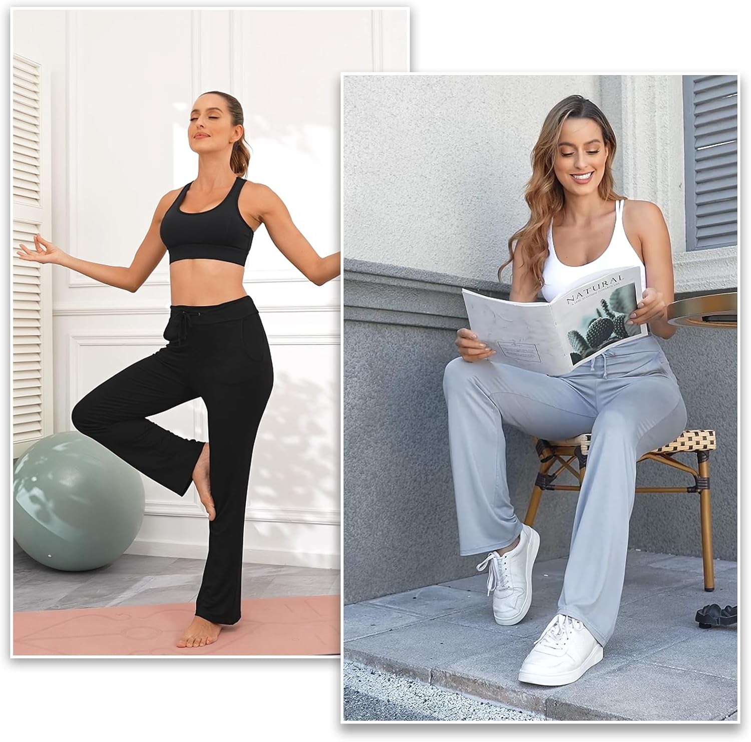 Womens Yoga Pants with Pockets Straight-Leg Loose Comfy Modal Drawstring Lounge Running Long Active Casual Sweatpants