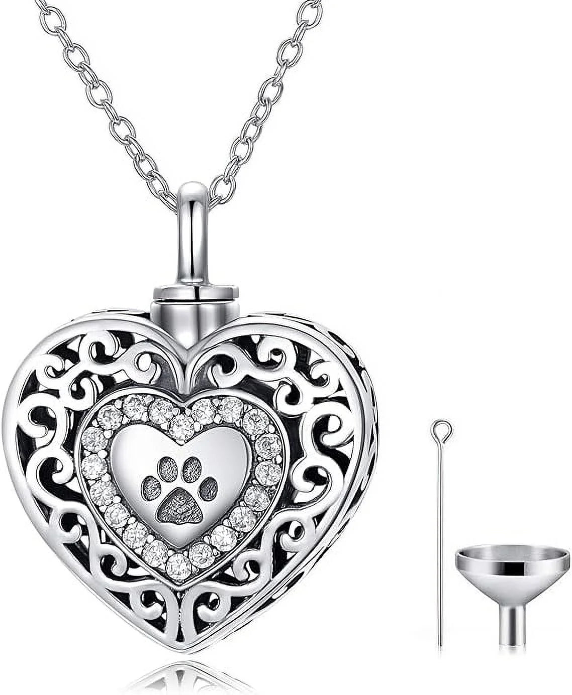 925 Sterling Silver Heart Urn Necklaces Engraved Pawprint Forever in My Heart Cremation Keepsake Necklace for Ashes Pet Ashes Jewelry Gift for Women