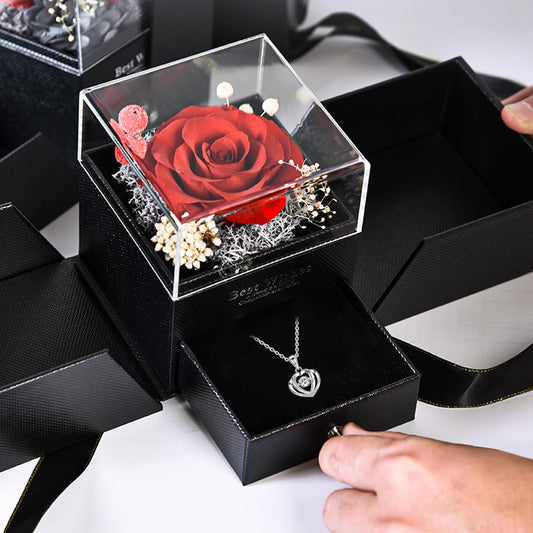 Eternal Rose Gift Bag with I Love You Necklace for Her, Red